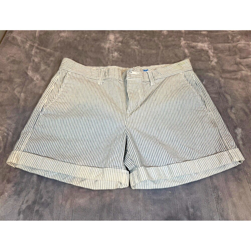Gap Khakis Women’s Girlfriend Chino Shorts 4in Blue/White Striped Cuffed Pockets